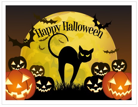 Spooky Halloween card with a black cat