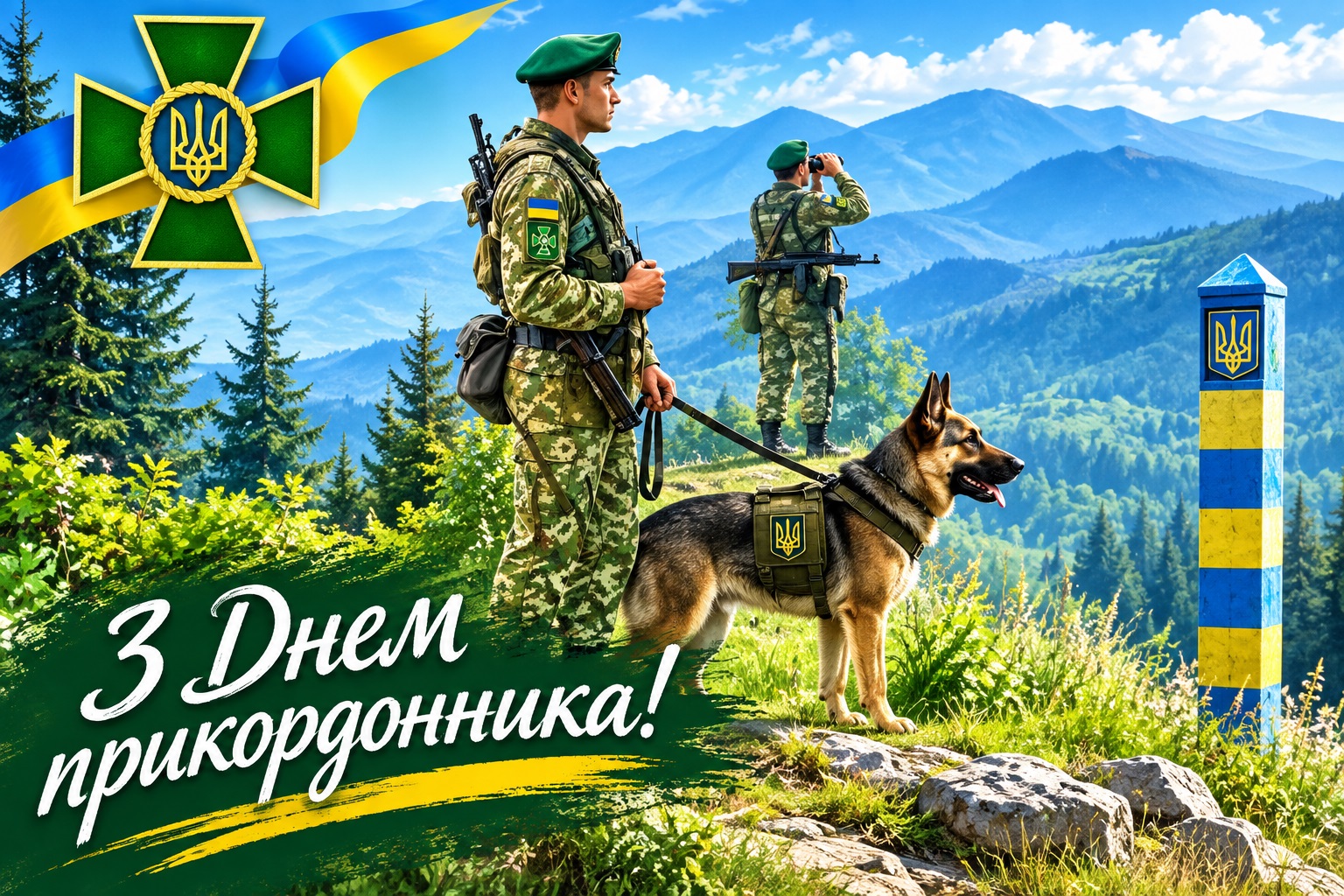 Patriotic card for Border Guard Day with dog