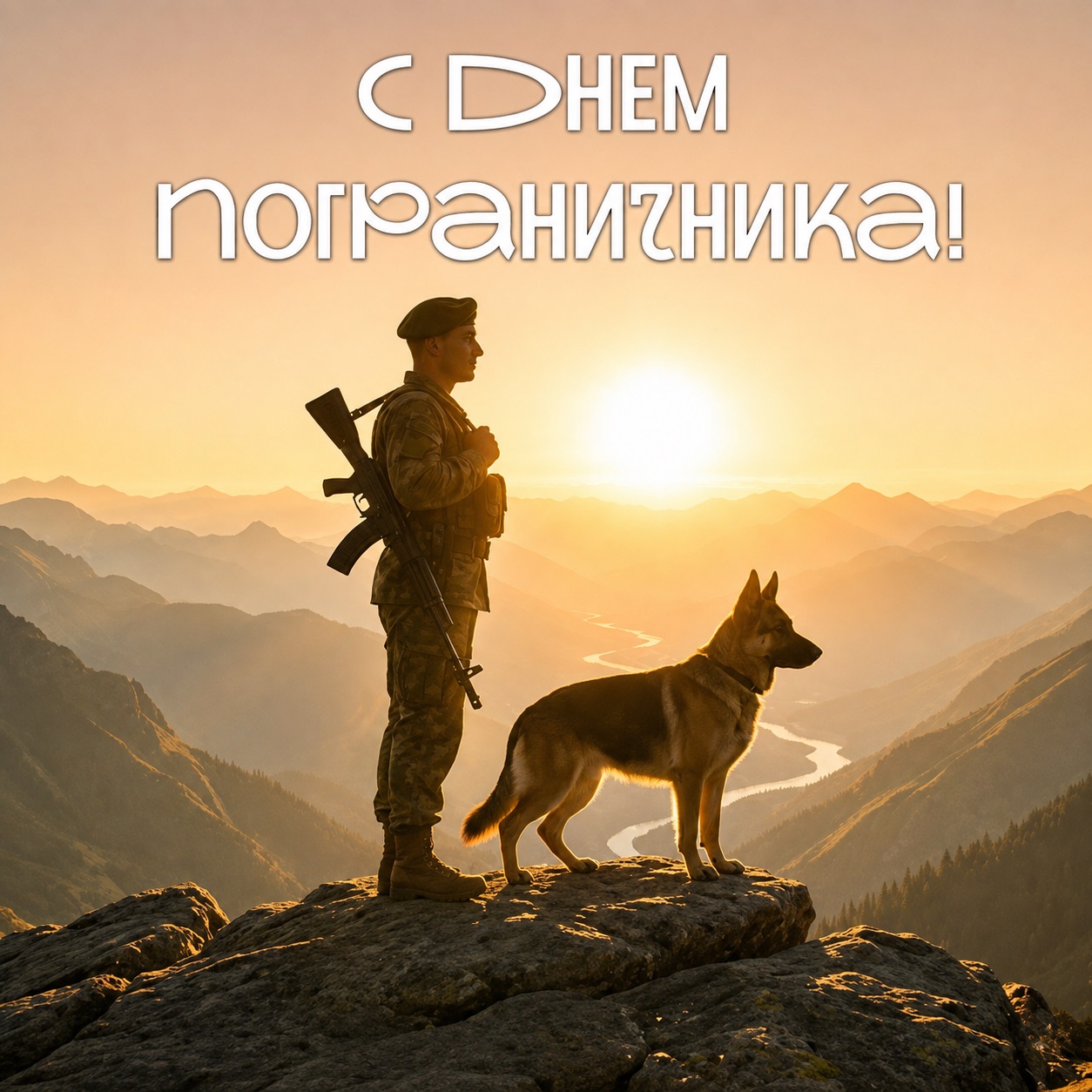 Solemn card for Border Guard Day with dog