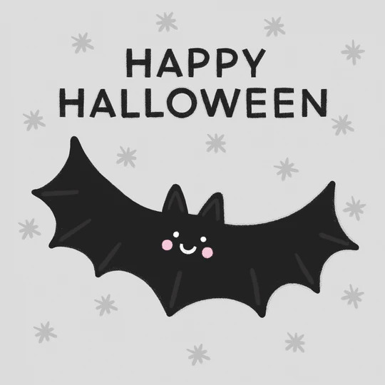 Cute Halloween card features a smiling bat