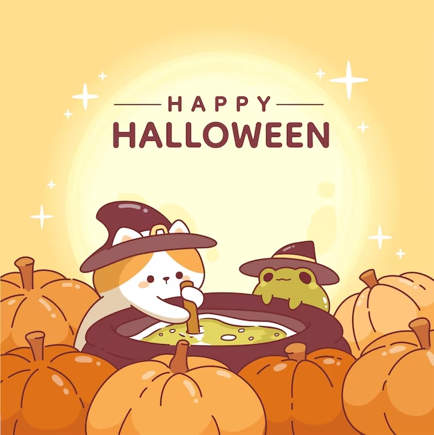 Cute Halloween card with kittens