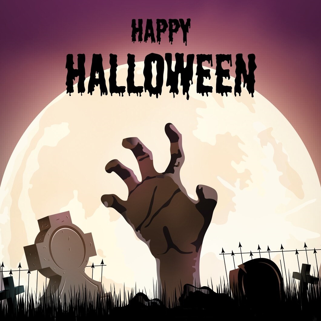 Spooky Halloween card with a zombie hand