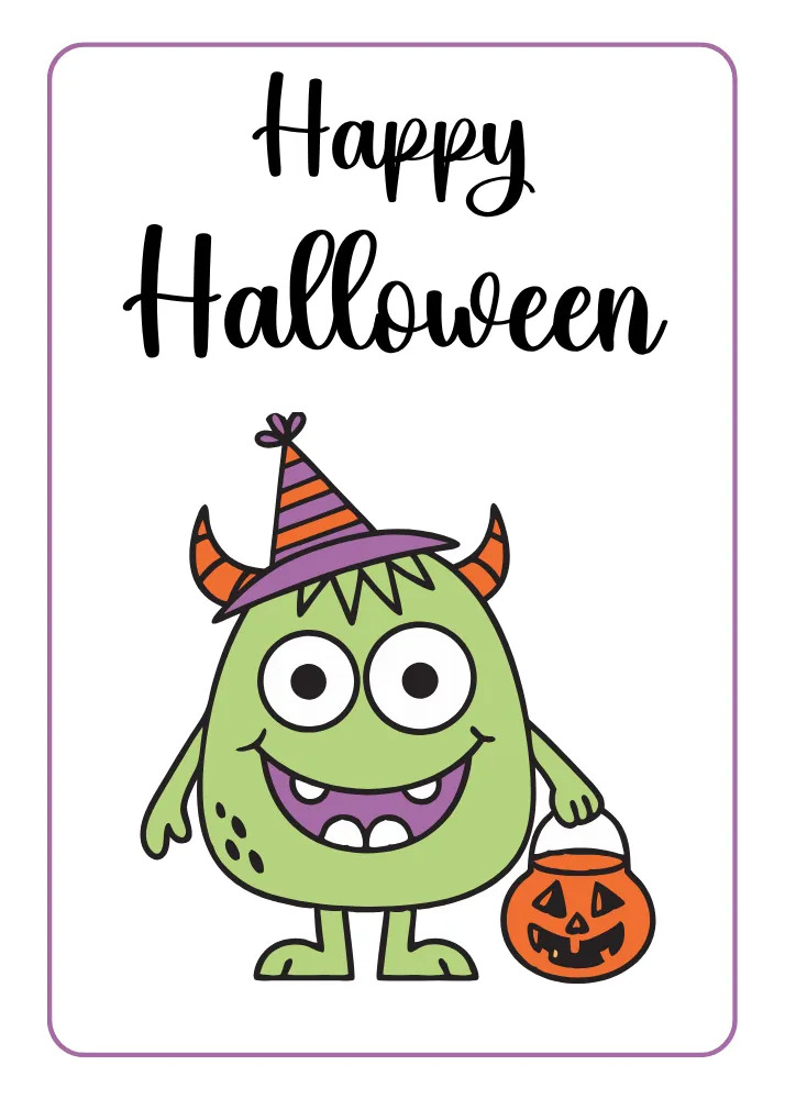 Funny printable Halloween card with a cute monster