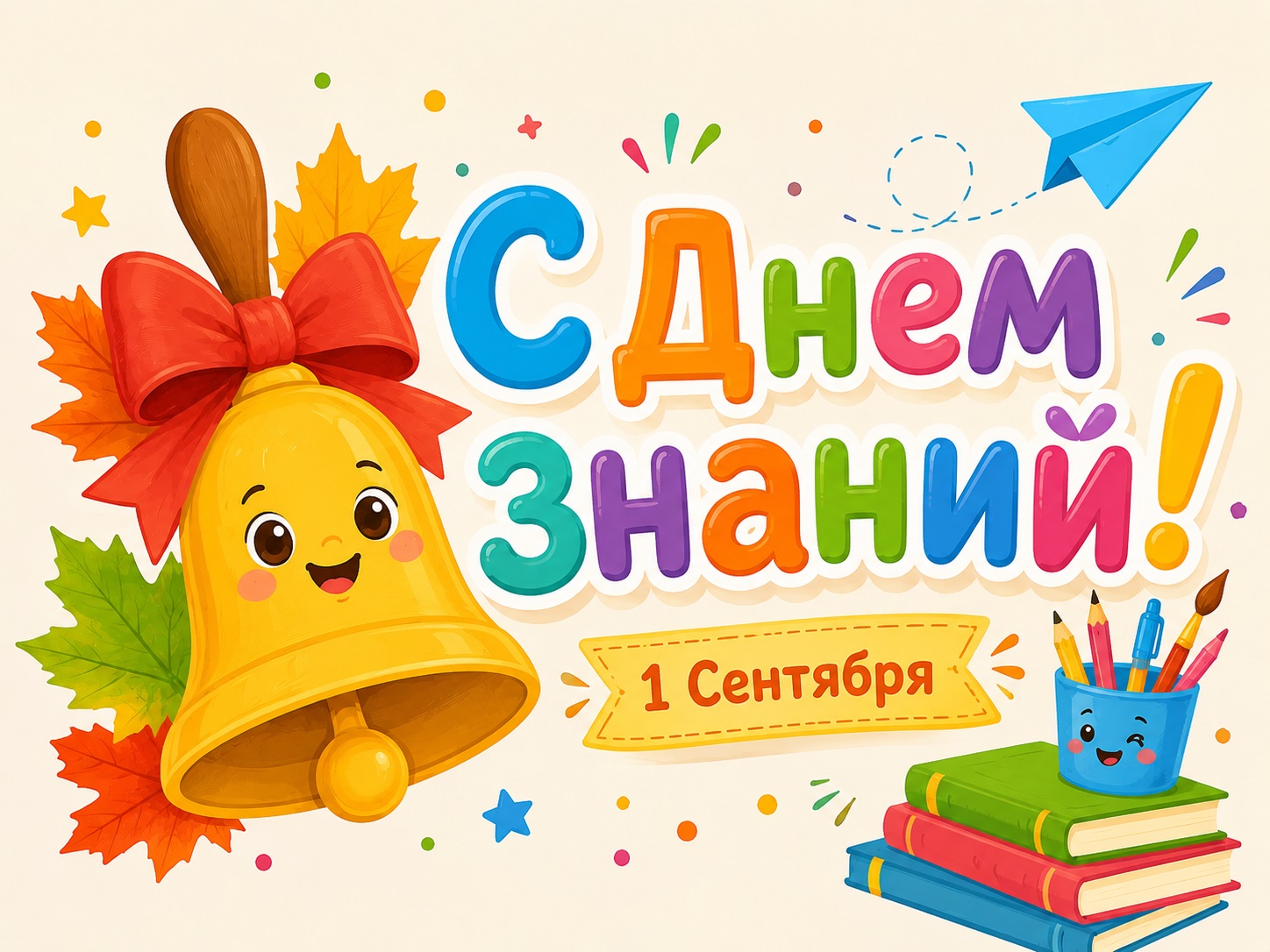 Cheerful children’s card for Knowledge Day