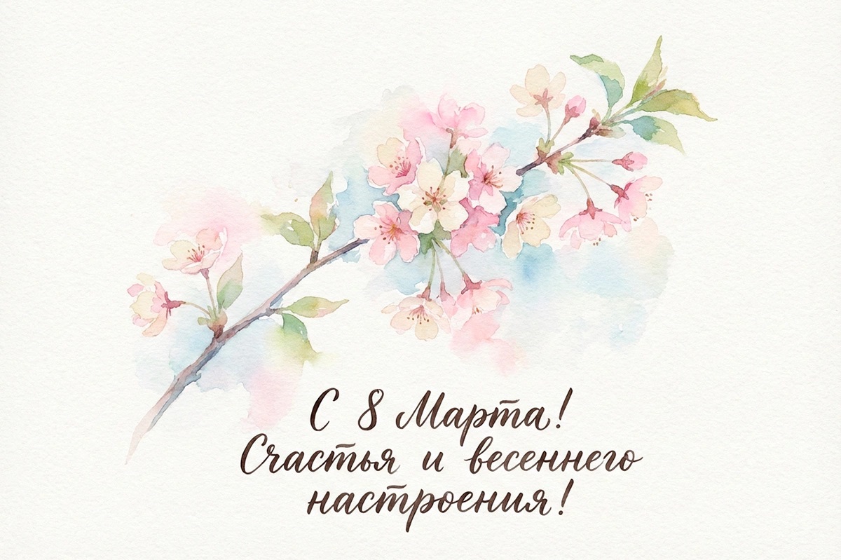 Delicate watercolor card for International Women’s Day