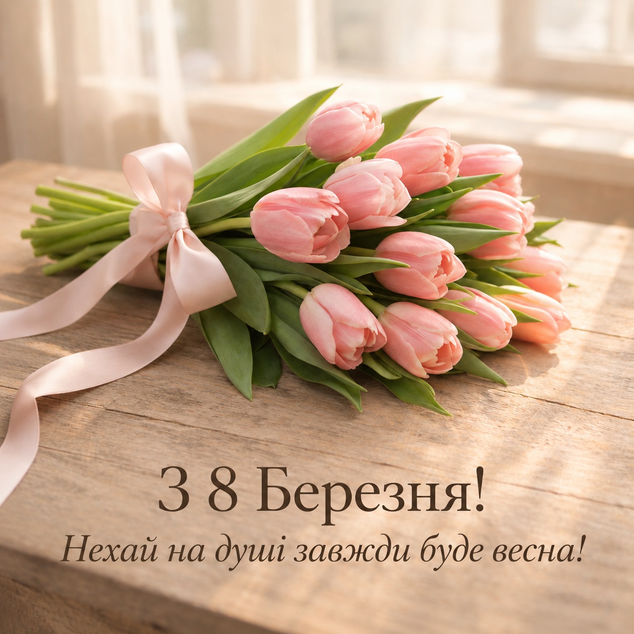 Warm card for 8 March with tulips
