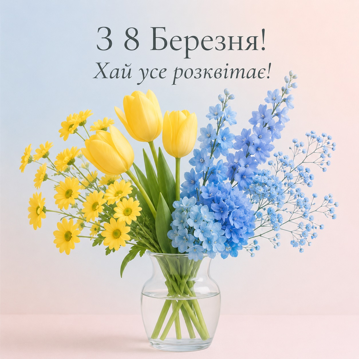 Delicate card for March 8 with flowers