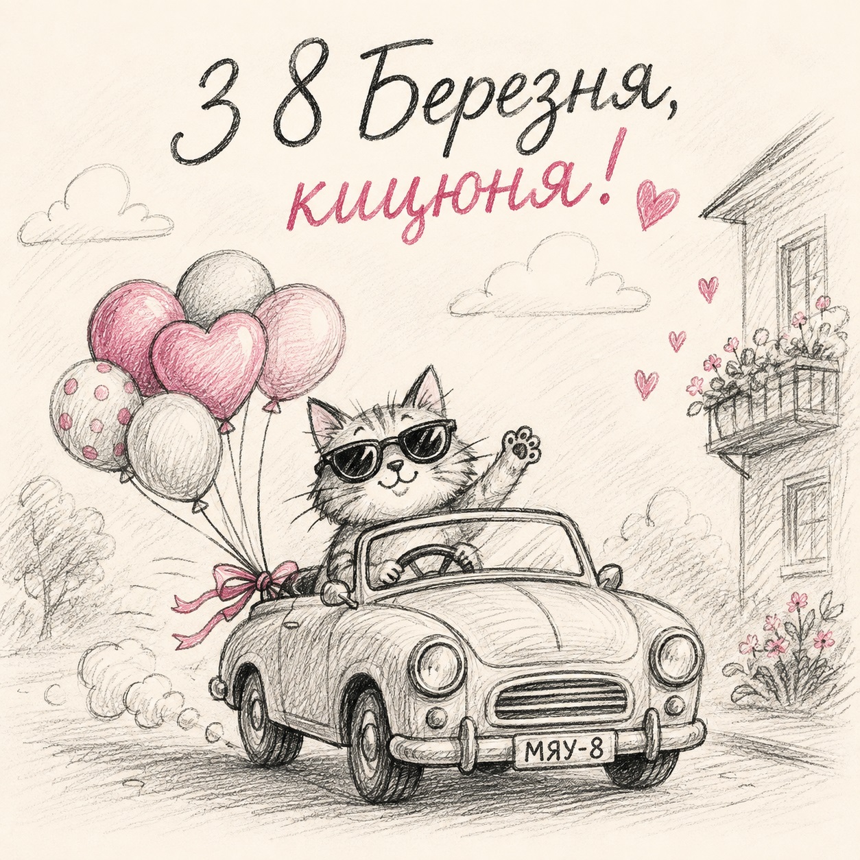 Funny March 8 card with a cat