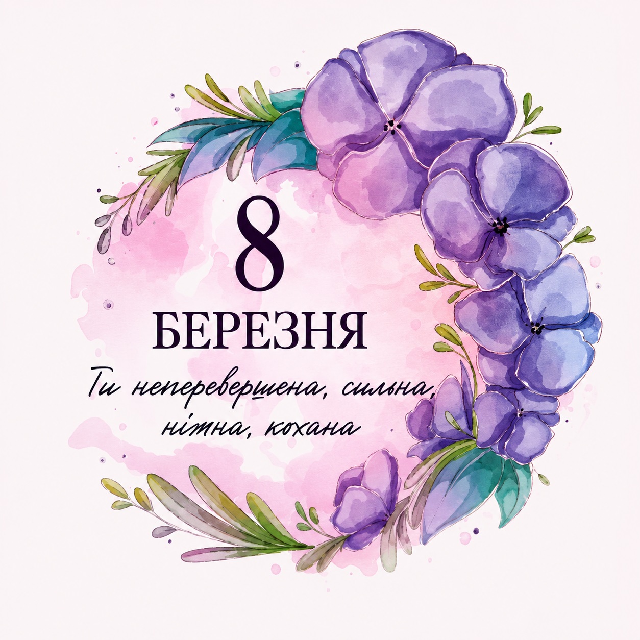 Delicate watercolor card for March 8