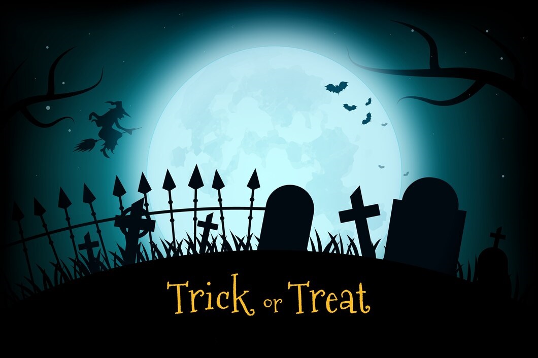 Mystical Halloween card with a graveyard