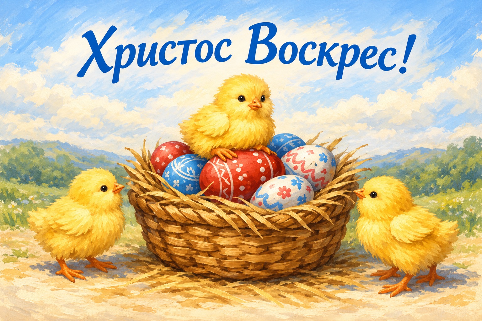 Милая весенняя открытка на Пасху