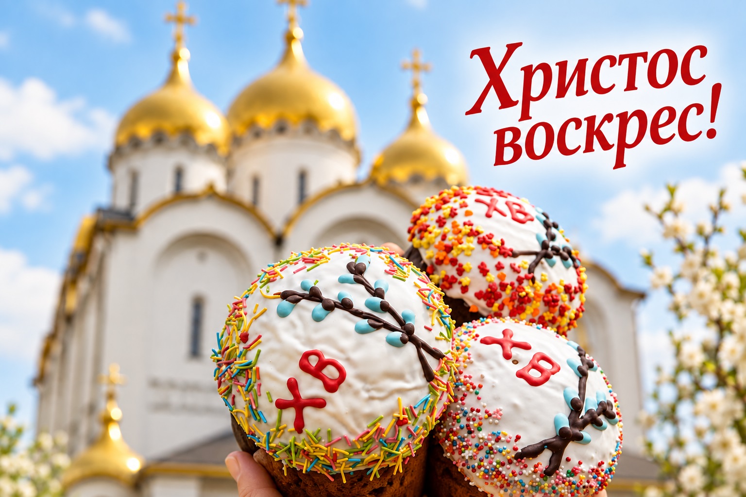 Colorful Card with Easter Kulich Cakes
