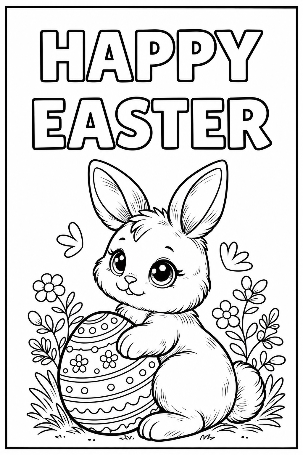 Cute Easter Coloring Card with Bunny