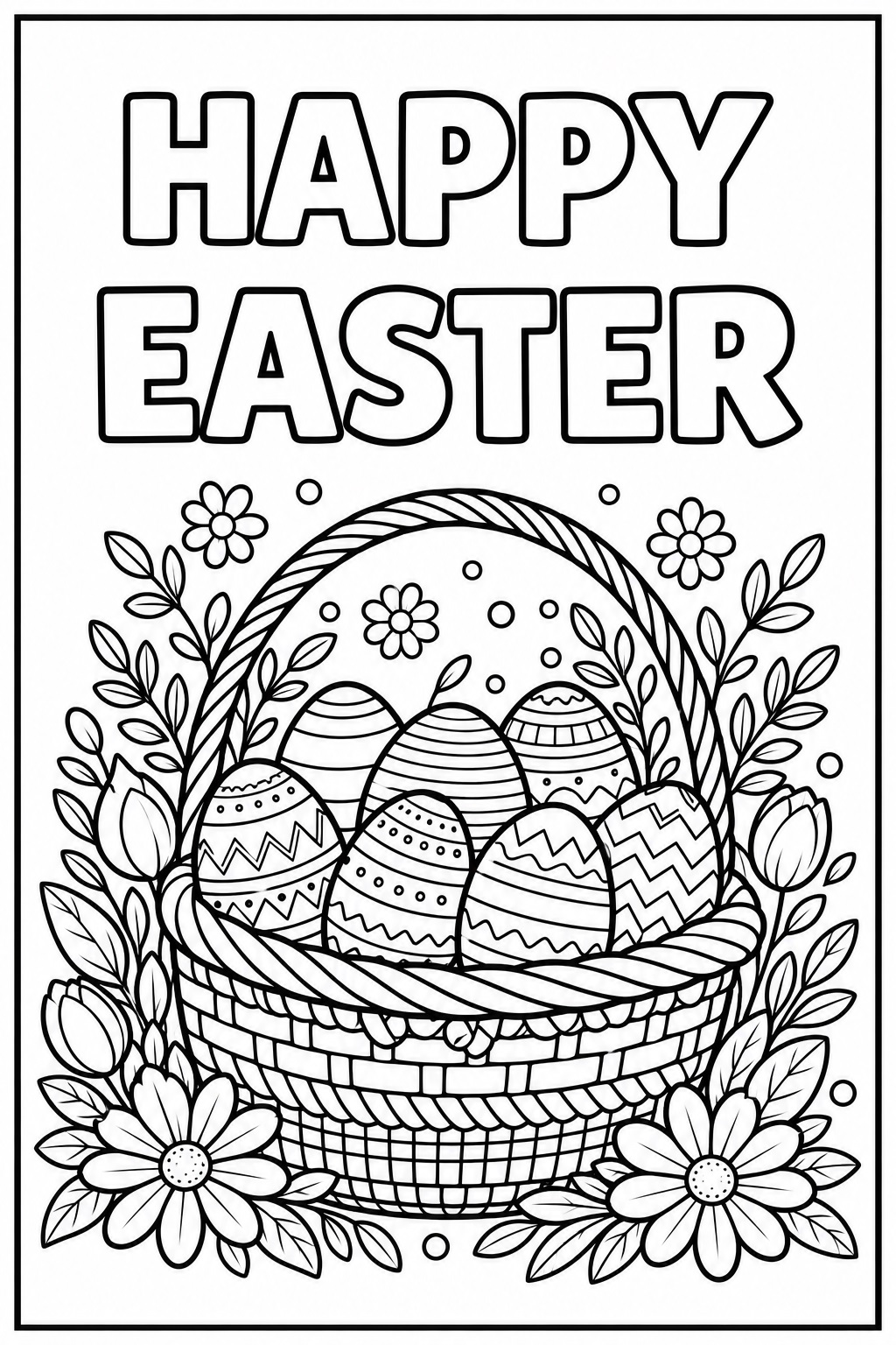 Easter Coloring Card with an Egg Basket