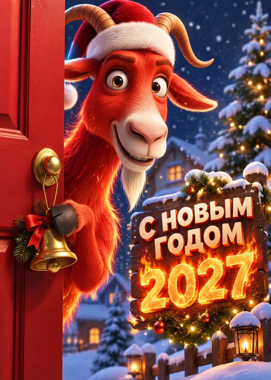 Funny New Year Card with a Playful Goat
