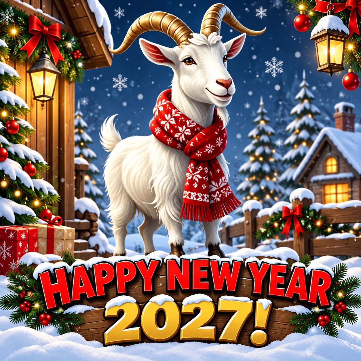 New Year Card with a White Goat