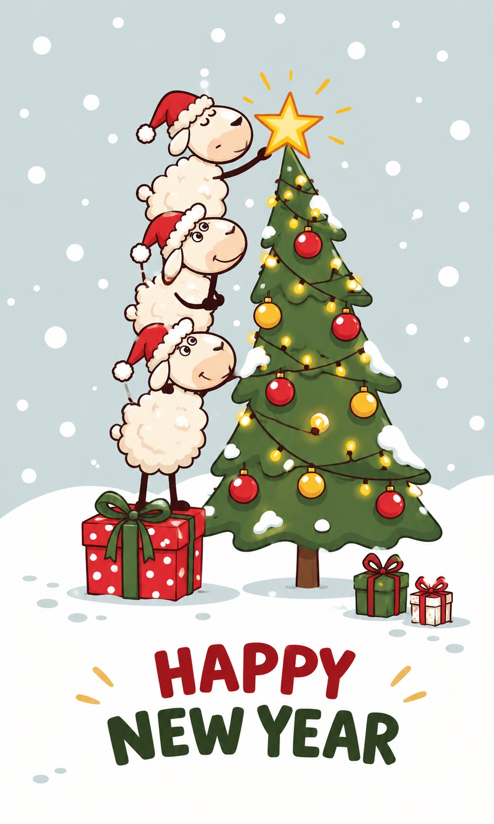 Funny New Year Card with Cute Sheep