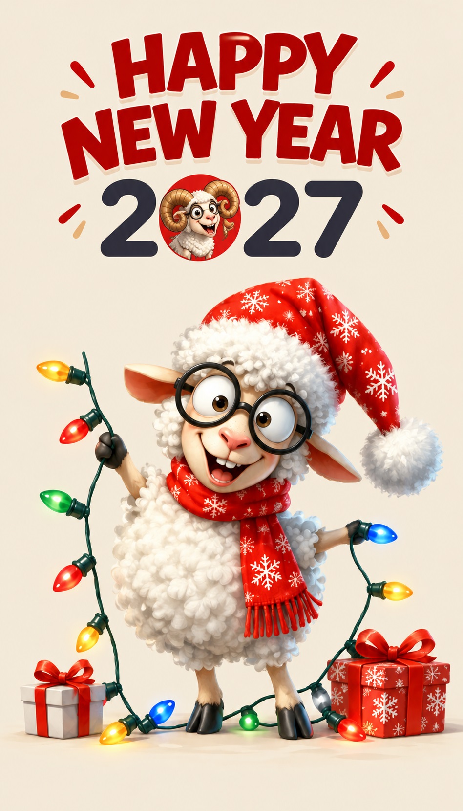 Funny New Year Card with a Cute Sheep