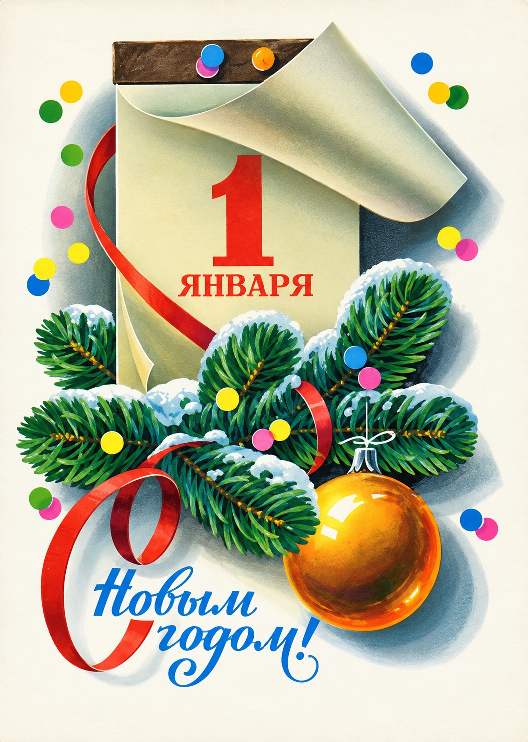 New Year Tear-Off Calendar with Christmas Decorations