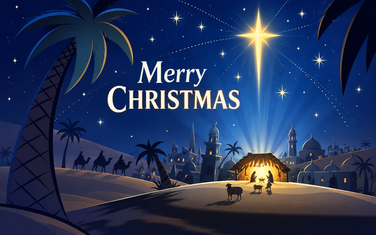 Radiant nighttime card for Christmas