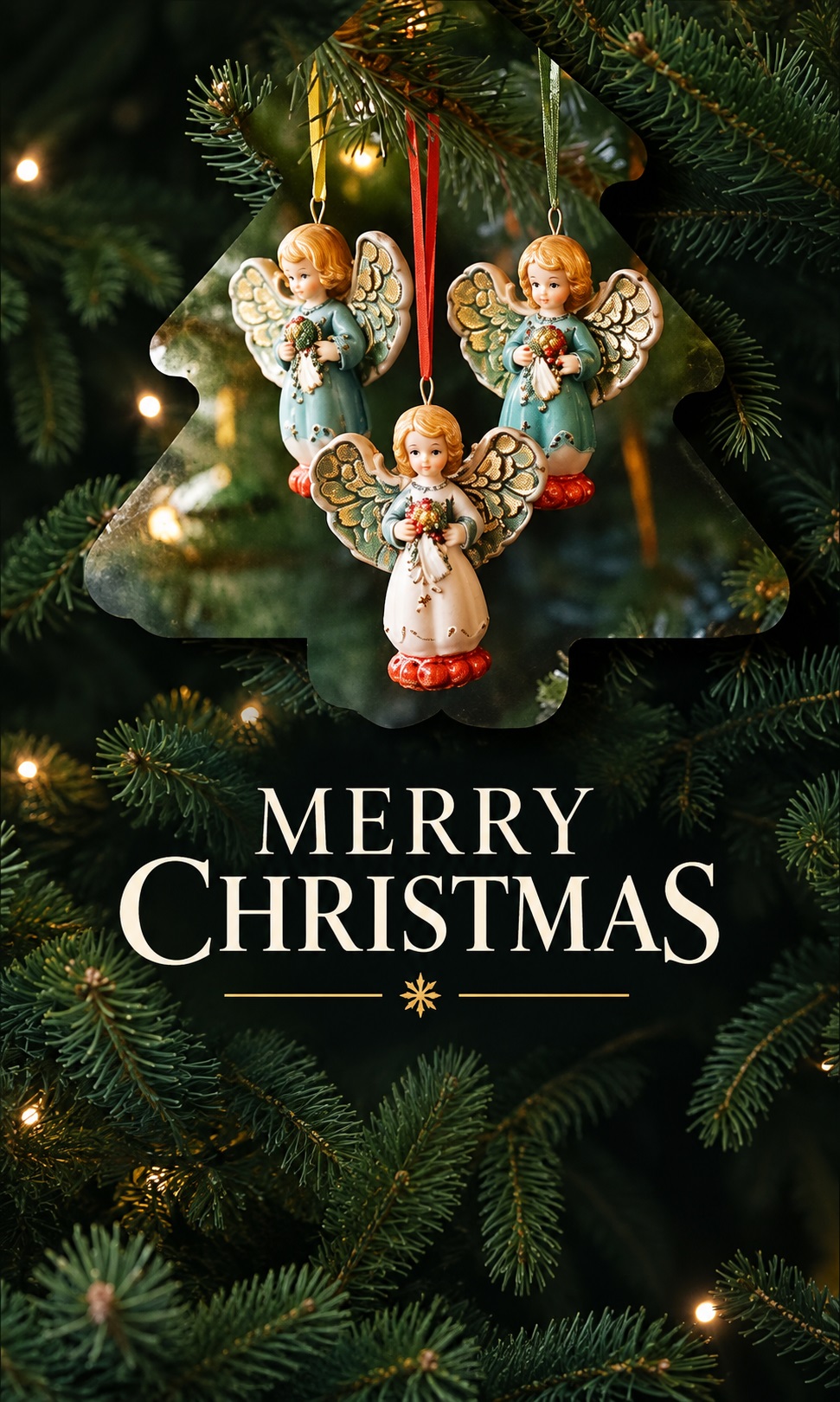 Elegant Christmas card with angel ornaments