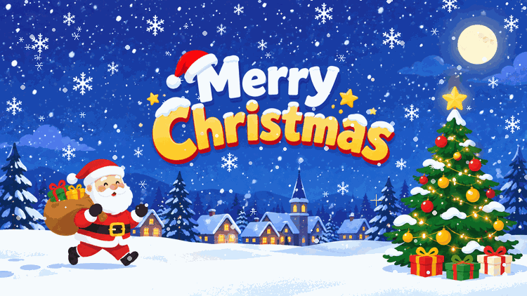 Cheerful Christmas card with Santa Claus