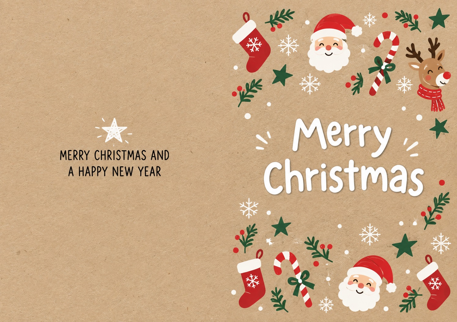 Cozy Christmas card with Santa and reindeer