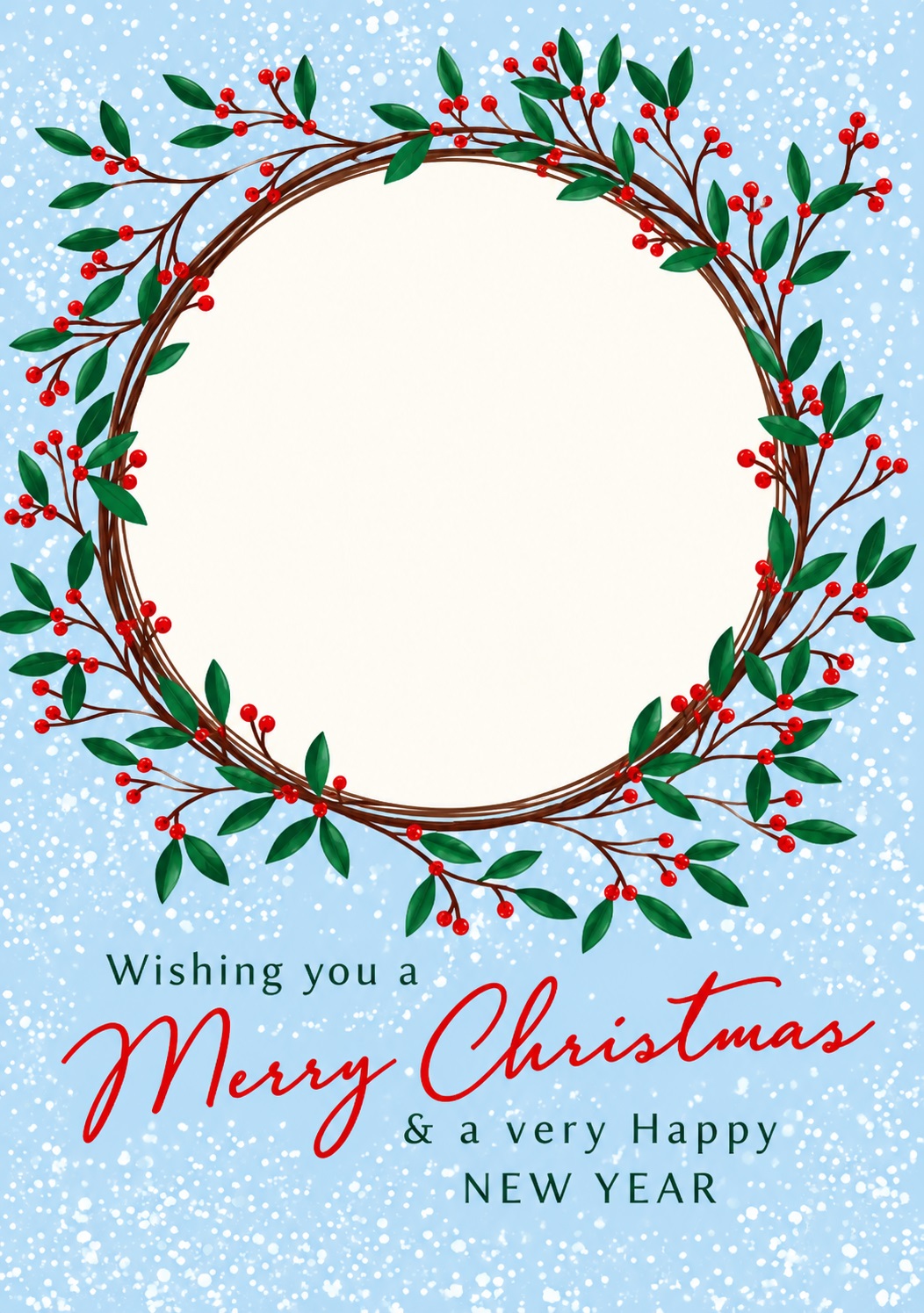 Delicate Christmas card with berry wreath