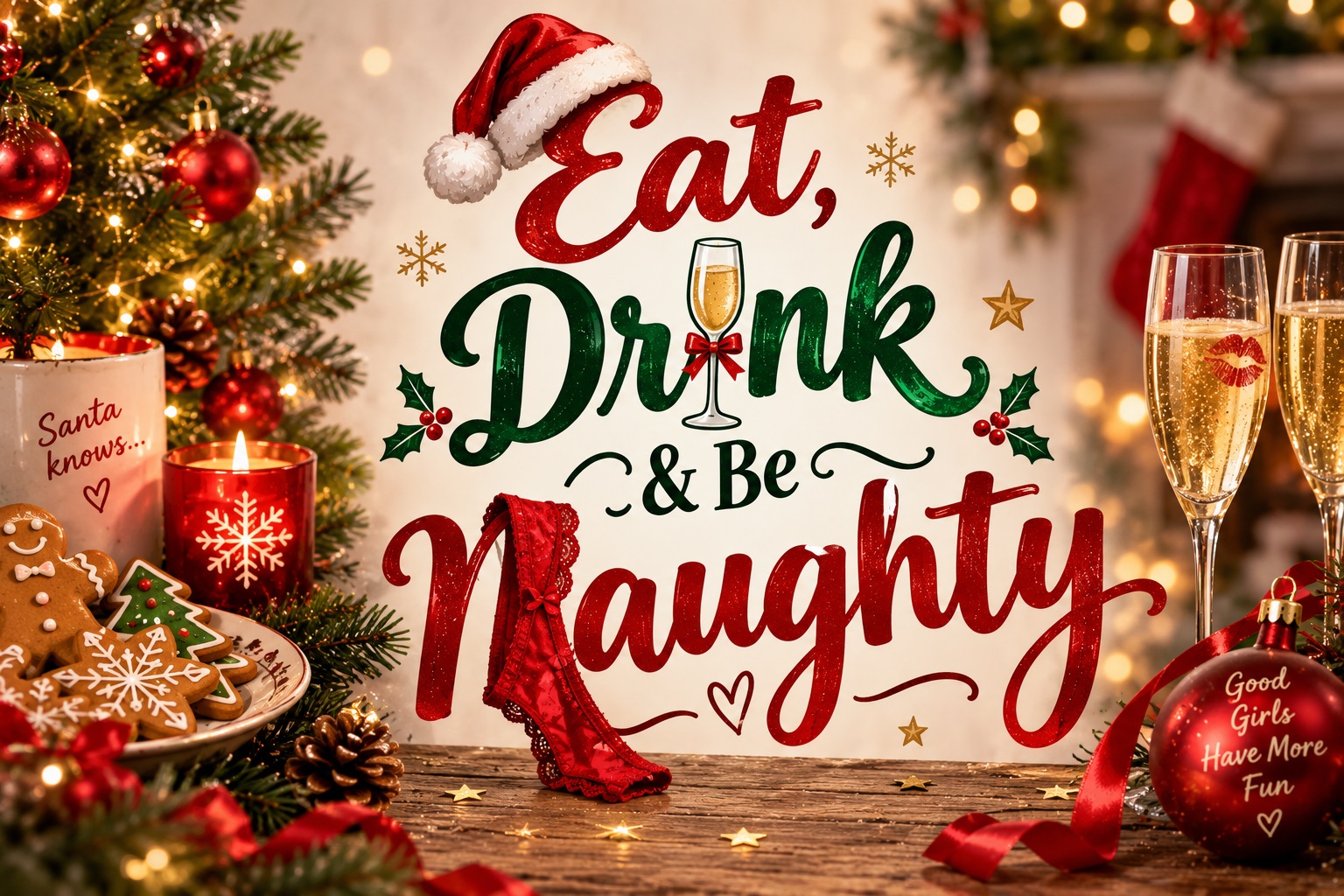 Playful Christmas card with festive drinks