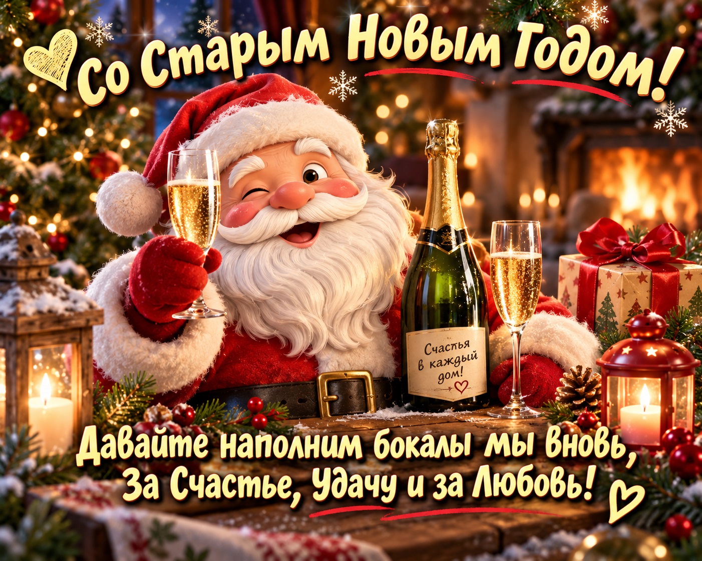 Festive New Year card with Santa Claus
