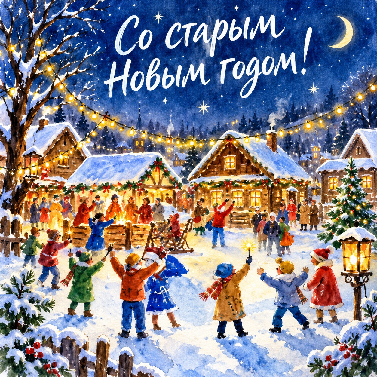 Old New Year in a snowy village