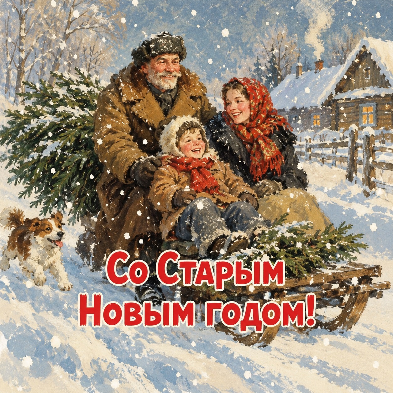 Family sleigh ride for Old New Year