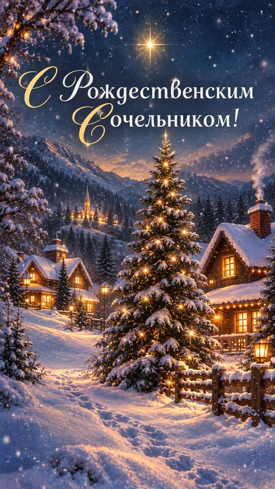 Winter village on Christmas Eve