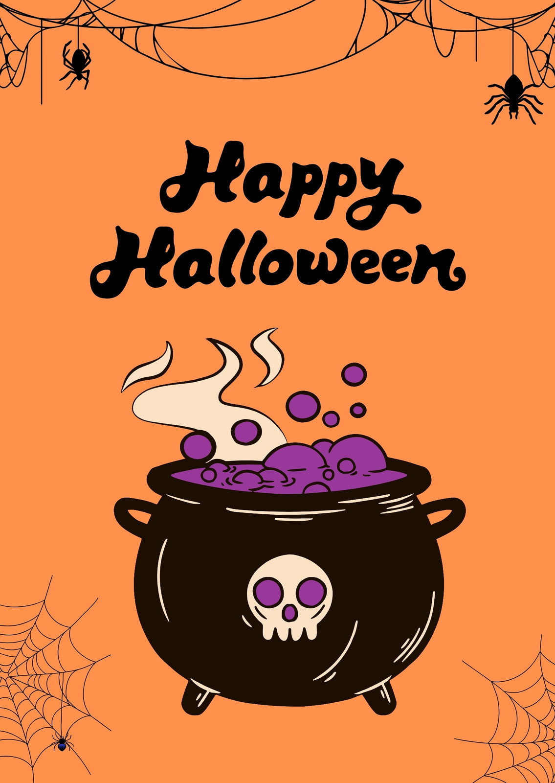 Colorful Halloween card with a witch's cauldron