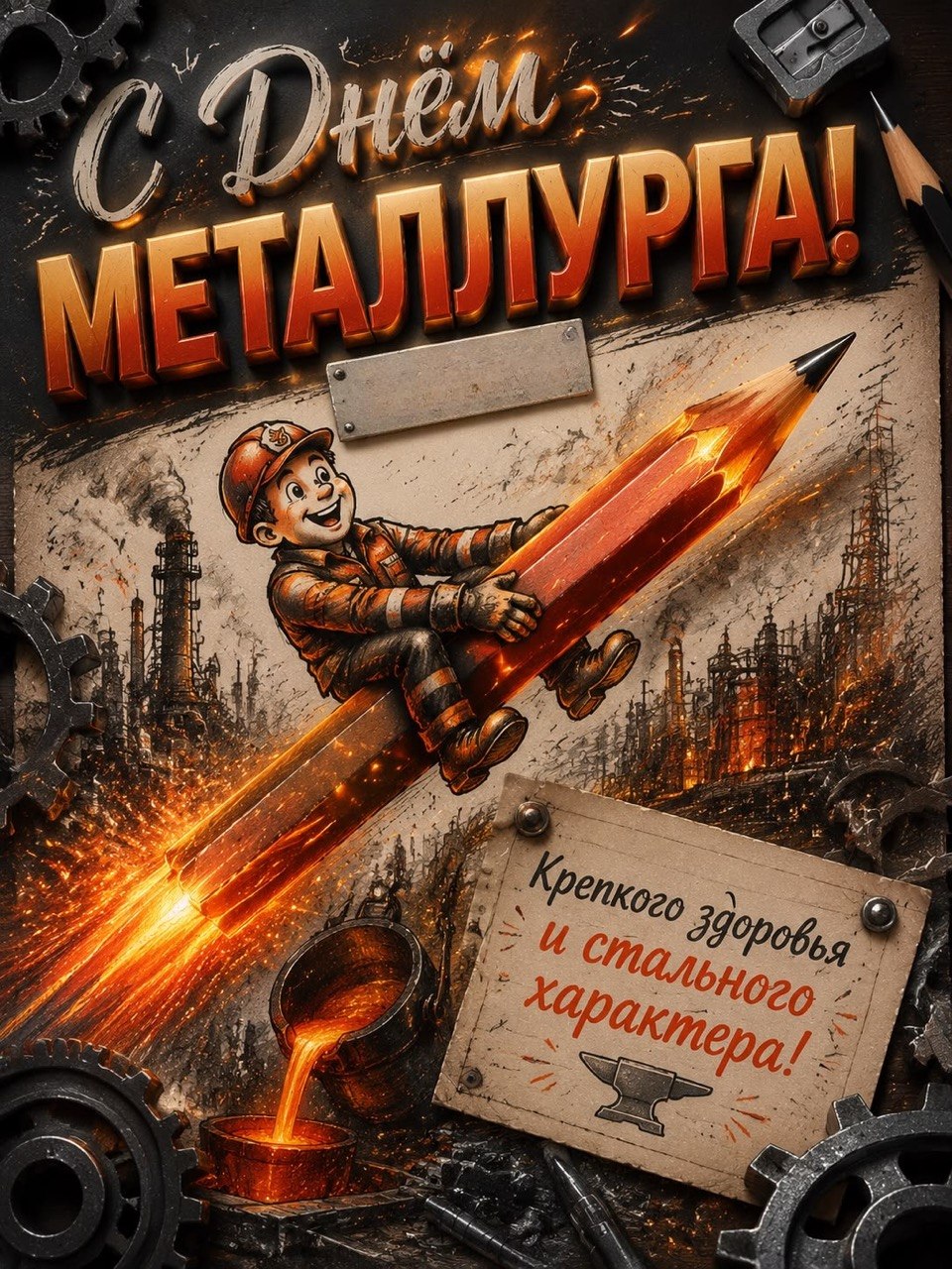 Funny Happy Metallurgist's Day Greeting Card with a Giant Steel Pencil