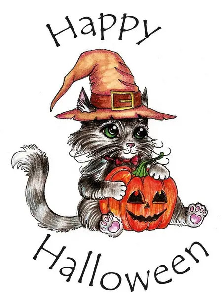Cute Halloween card with a kitten