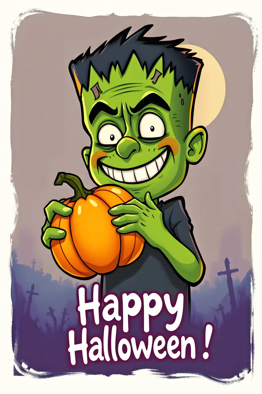 Funny Halloween card with Frankenstein