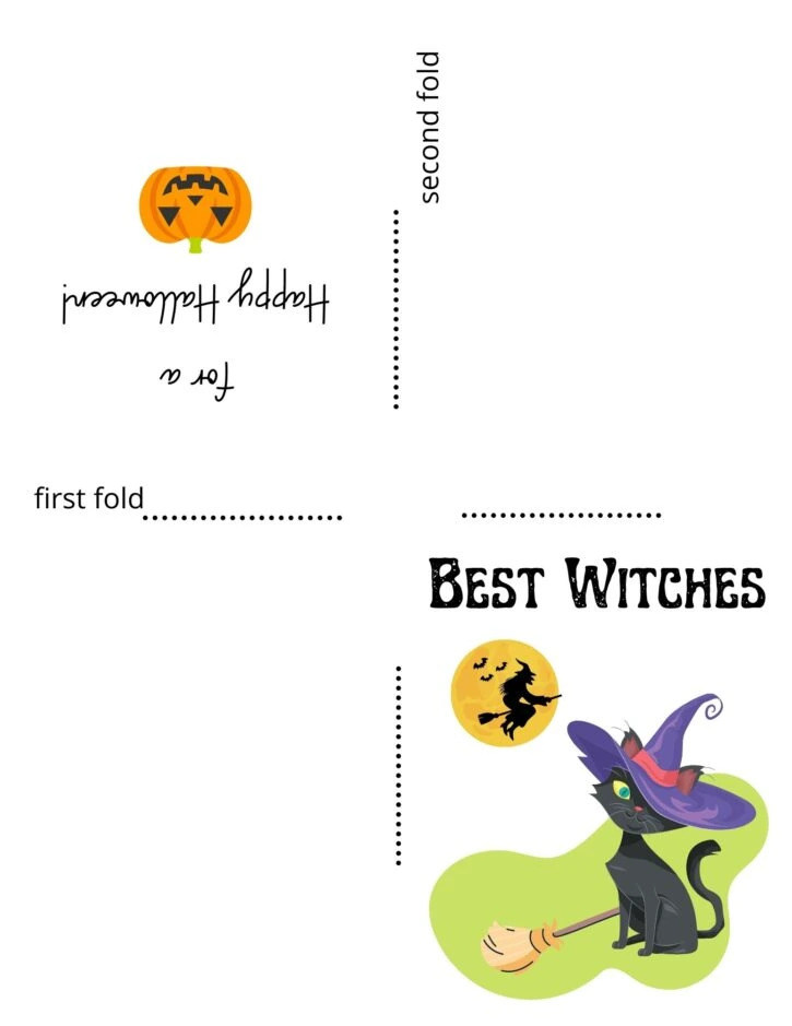 Foldable Halloween card with a black cat