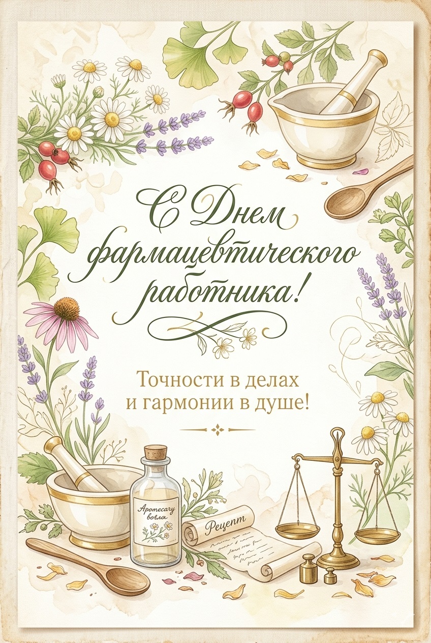 Pharmaceutical Worker's Day Greeting Card "Precision in Work and Harmony in the Soul"